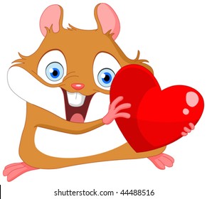 Cute hamster holding a heart