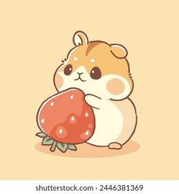 Cute hamster holding strawberry kawaii character animal