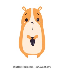 Cute Hamster Holding Sunflower Seed, Adorable Funny Pet Animal Character Cartoon Vector Illustration