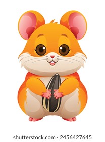 Netter Hamster, der Sonnenblumenkerne hält. Vektorgrafik Cartoon Illustration isoliert auf weißem Hintergrund