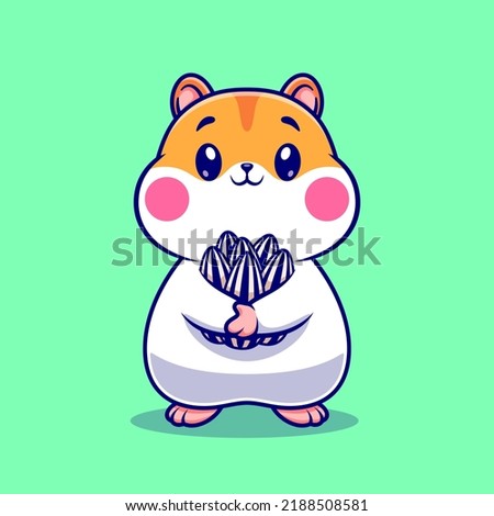 Cute Hamster Holding Sunflower Seed Cartoon Vector Icon Illustration. Animal Food Icon Concept Isolated Premium Vector. Flat Cartoon Style