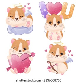 Cute hamster illustrations in watercolor