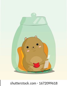 Cute Hamster im Glas, der Kekse isst