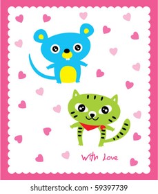 cute hamster and kitten love card