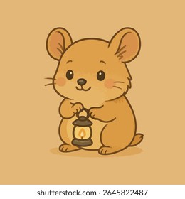 Cute Hamster with Lantern An adorable cartoon hamster holds a small lantern, radiating warmth and charm. Perfect for children's books, websites, or any project needing a touch of cuteness.