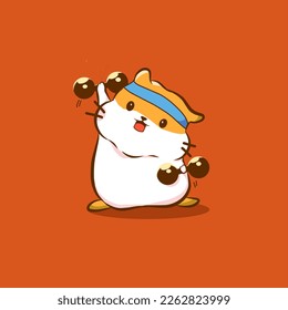 Cute hamster lifting dumbbell cartoon vektor icon ilustration.animal nature icon concept isolated premium vektor. Flate cartoon style