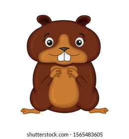 Cute hamster on white background. Flat design. vector illustration.