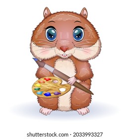 Cute Hamster mit Farben und Pinsel, Concept Artist, Hamster Cartoon Charaktere, lustige Tiercharakter.