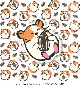 Cute Hamster Pattern Vector. Cute Hamster Eating sun Flower seed