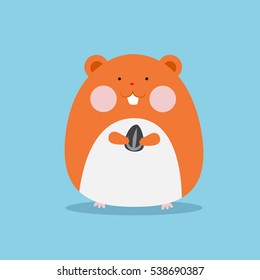 Cute hamster pet holding sun flower seed vector illustration