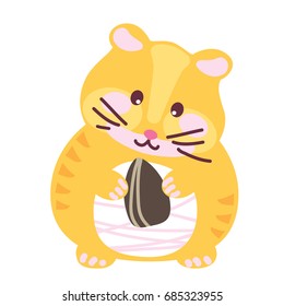 Cute hamster pet holding sun flower seed vector illustration