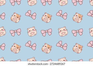 Süße Hamster und rosa Schleife nahtloses Muster