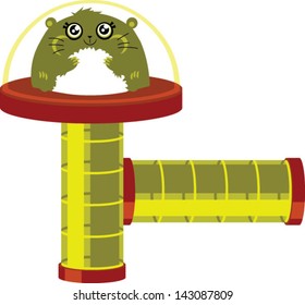 Cute hamster with play tubes - Vector clip art illustration on white background. Hamster is on a separate layer