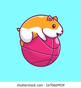 Ilustración del icono del vector de bolas de juego de hámster. Caricatura de mascota de Hamster. El Concepto De Ícono Animal Es Blanco Aislado. Estilo de caricatura plano adecuado para Web Landing Page, banner, volante, adhesivo, tarjeta