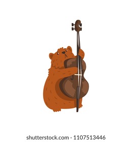 Cute hamster playing cello, cartoon animal character with musical instrument vector Illustration on a white background