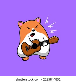 Cute Hamster Playing Guitar Cartoon Vector Icons Illustration. Flat Cartoon Concept. Suitable for any creative project.
