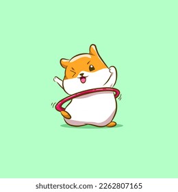 Cute Hamster spielen hula hoop cartoon vektor Symbol ilustration.animal Natur Symbol Konzept isoliert Premium Vektor. Flacher Cartoon-Stil