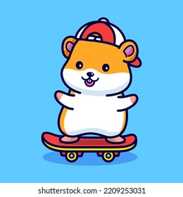 Cute hamster playing skateboard mascot vector illustration