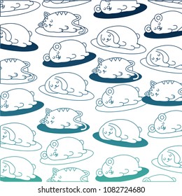 cute hamster with rabbit and cat sleeping pattern kawaii character