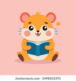 cute hamster reading book isolated back to school