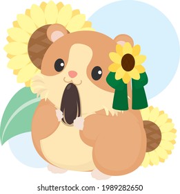 Cute Hamster mit Ribbon und Sonnenblumen