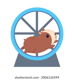 Cute Hamster im Joggingrad, Adorable Funny Pet Animal Character Cartoon Vektor Illustration