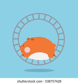 Cute Hamster Running On A Wheel Vector Illustration