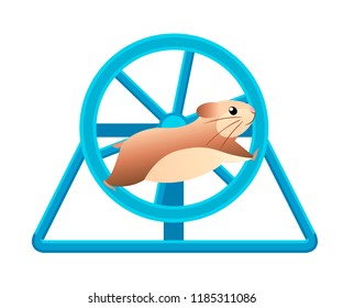 Cámster cortado corriendo en el volante. Mascota doméstica. Ilustración vectorial plana aislada en fondo blanco.