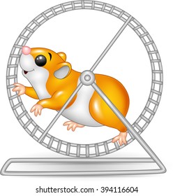 Cute hamster running in rolling wheel