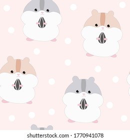 Cute hamster seamless pattern on pink background.