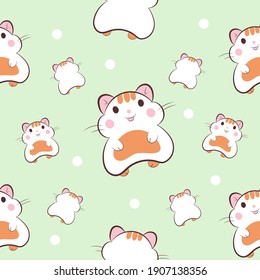 Cute hamster seamless pattern on a green background.