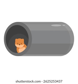 Hamster bonito está sentado dentro de um tubo de plástico cinza