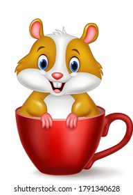 Cute hamster sitting in the red cup 