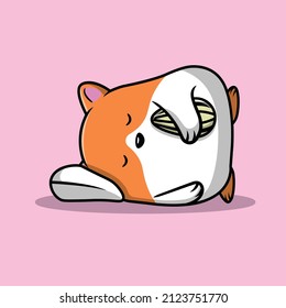 Cute Hamster Sleep Cartoon Vector Icon Illustration. Animal Icon Concept Isolated Premium Vector. Flat Cartoon Style