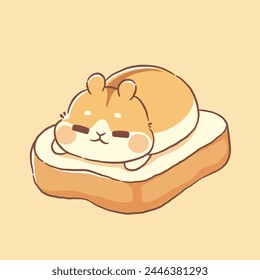 Cute hamster sleep on loaf bread kawaii character animal