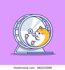 Cute Hamster Sleeping In Jogging Wheel Cartoon Vector Icon Illustration. Animal Sleep Icon Concept Isolated Premium Vector. Flat Cartoon Style