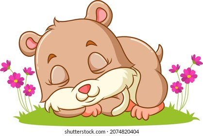 The cute hamster is sleeping in the park of illustration