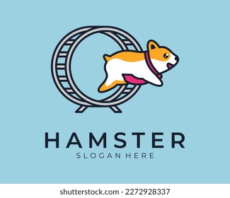 Cute Hamster Small Little Rodent Pet Wheel Run Cartoon Funny Mascot Illustration Vector Logo Design