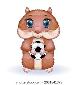 Cute hamster with soccer ball game, hamster cartoon characters, funny animal character.
