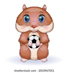 Cute hamster with soccer ball game, hamster cartoon characters, funny animal character.