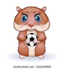 Cute hamster with soccer ball game, hamster cartoon characters, funny animal character.