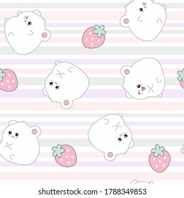 Cute hamster with strawberry 
seamless pattern on pink background.