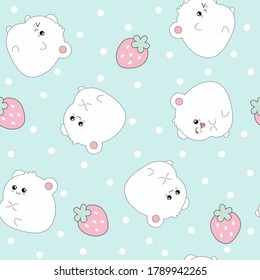 Cute hamster and strawberry 
seamless pattern pink background 