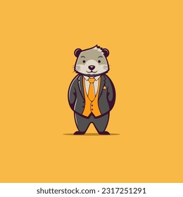 Cute hamster in a suit and tie. Vector illustration. cartoon mascot