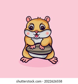 cute hamster, with sunflower seeds, cartoon vector illustration