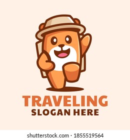 cute hamster traveling logo design