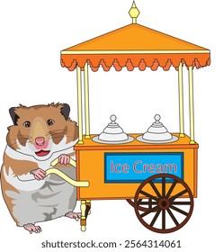 Cute hamster with turkey ice cream stall vector