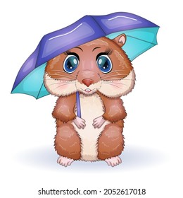 Cute Hamster mit Regenschirm, Herbst kommt, Hamster Cartoon Charaktere, lustige Tiercharakter