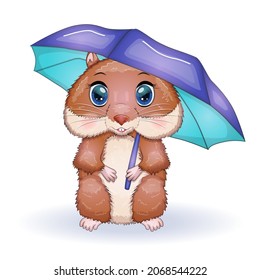 Cute hamster with umbrella, autumn is coming, hamsters cartoon characters, funny animal character