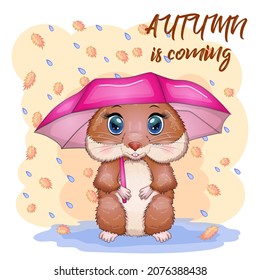 Cute hamster with umbrella, autumn is coming, hamsters cartoon characters, funny animal character